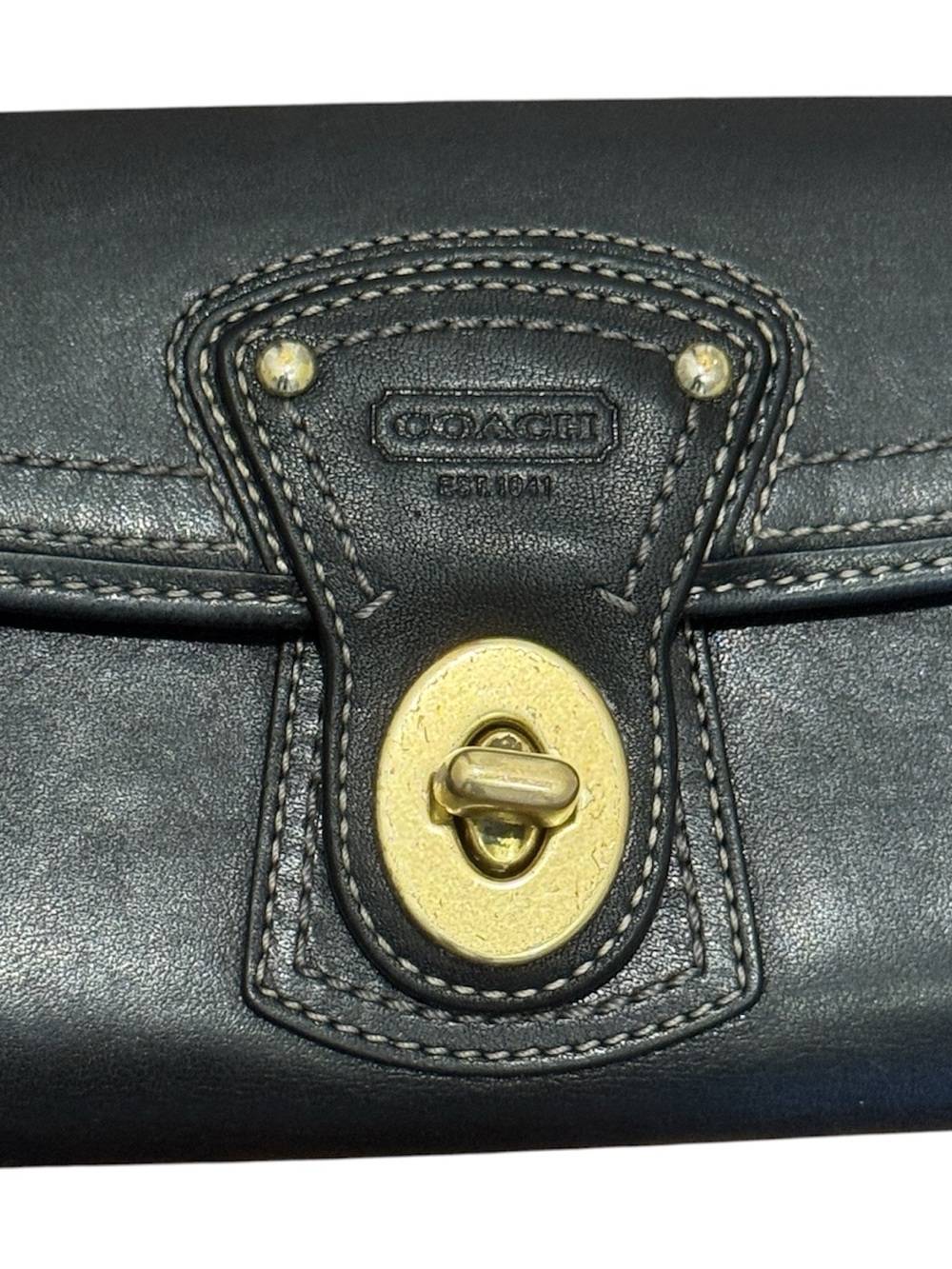 Coach Legacy Black Leather Turnlock Wallet Pink Interior Orig $198 - Picture 2 of 7